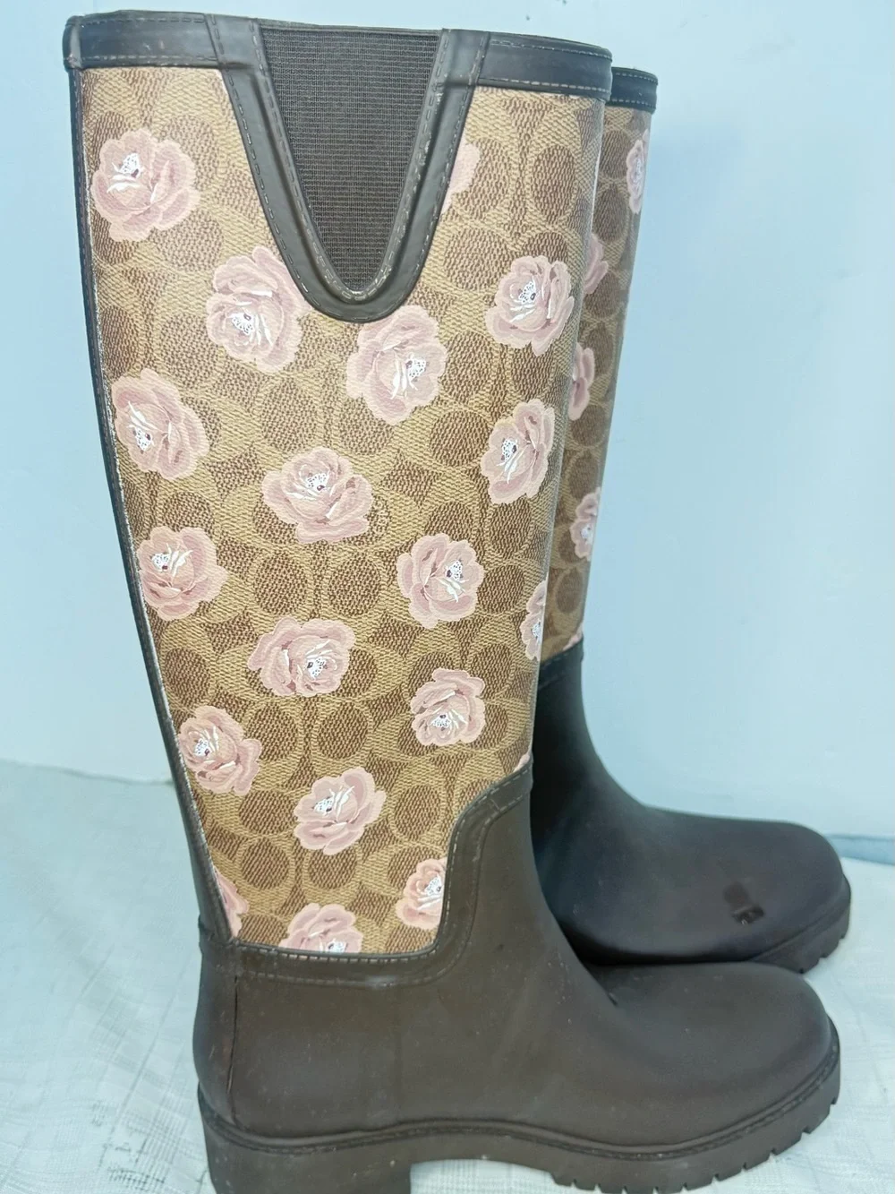 Coach Pink Floral Signature Rain Boots - WomenSize 8